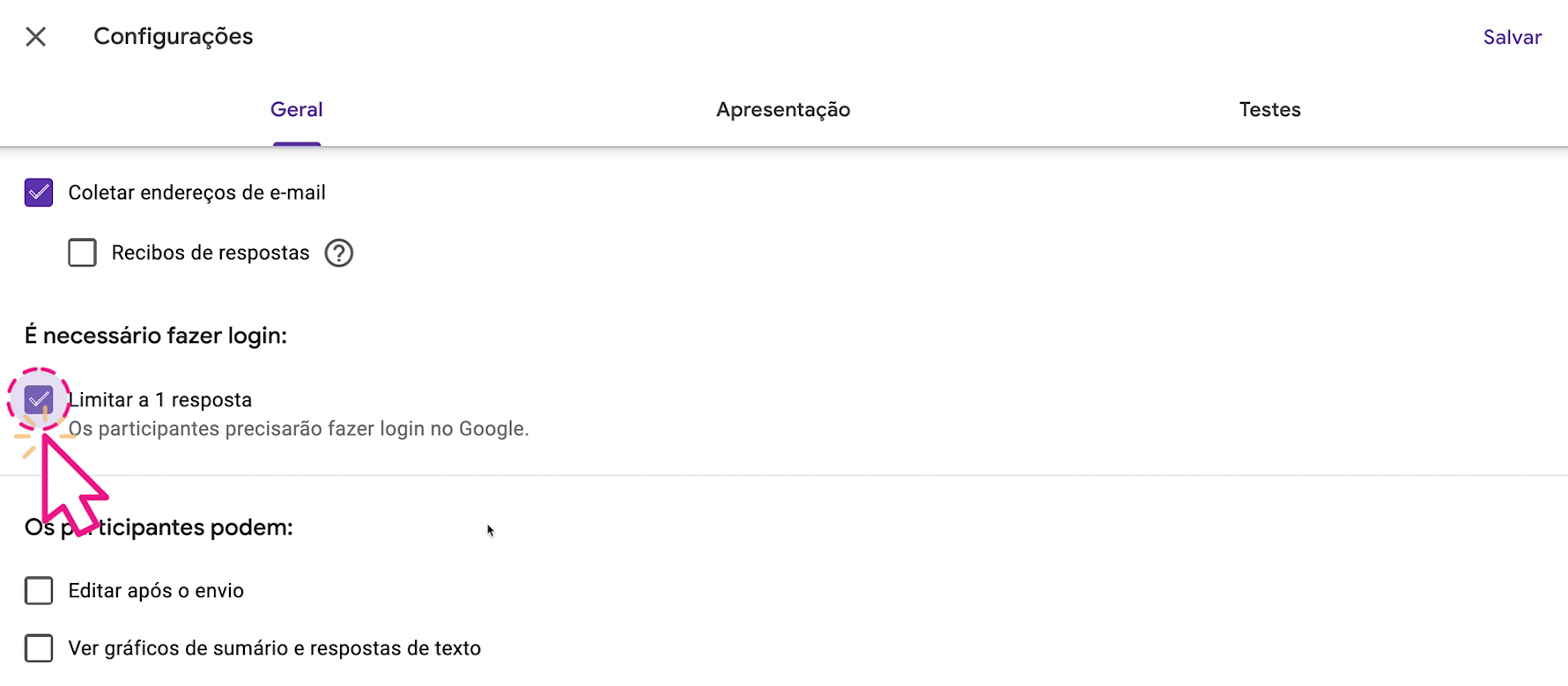 Como configurar um exame no google forms 5